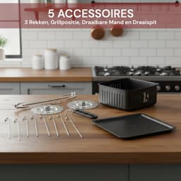 Royal Swiss® Airfryer Oven 12L XXL – Heteluchtfriteuse – 1800W – 8 Programma’s – Inclusief Accessoires – 80–200°C – RVS/Zwart — thumbnail 3