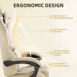 Soontrans Ergonomische Gamingstoel Met Hoofdsteun en Voetsteun Gaming Stoel Van Stof, Gamerstoel Hoogwaardige PC - Stoel Verstelbare Gaming Chair Comfortabele Gamestoel Van Stof, Ideaal Voor Gamen op Kantoor, Rijst — thumbnail 5