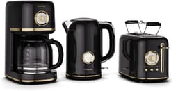 Klarstein Victoria ontbijtset – broodrooster voor 2 sneetjes met 7 bruiningsstanden, waterkoker van 1,7 liter, filterkoffiezetapparaat voor 12 kopjes, roestvrij staal, retro design, broodjeshouder, warmhoudfunctie, roomkan — thumbnail 1