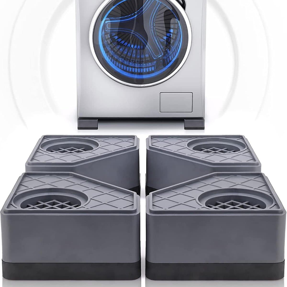 JeiibrZui Antivibratiematten Voor Wasmachine - Rubberen Mat Voor Wasmachine En Droger - Trillingsdemping En Antislipfunctie - 4 Stuks - Voor Huishoudelijke Apparaten Grijs — afbeelding 1
