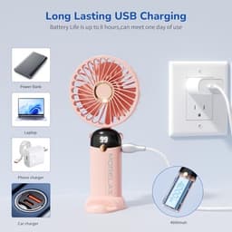 Handmatige Ventilator met LED Scherm en 4000mAh Batterij - 5-in-1 Reis, Bureau en Nekventilator (Roze) — thumbnail 3