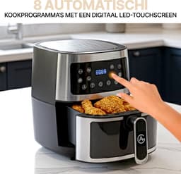 AG5300 Airfryer XXL Premium Zilver – 5.5L Hete Luchtfriteuse – Digitaal Display – 8 Programma’s – Anti-aanbak – Vaatwasserbestendig – Extreem Stil – Gezond Koken Zonder Olie – Inclusief Receptenboek — thumbnail 8