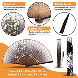 Opvouwbare handventilator voor dames - vintage bamboe zijden ventilator voor opvliegers, festivals en dansen — thumbnail 4