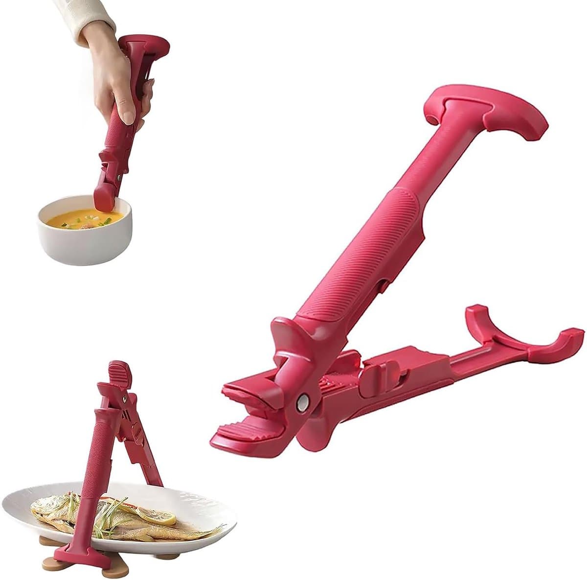 2-in-1 anti-verbrandingsklemmen voor kommen, multifunctionele anti-verbrandingstang, hittebestendige siliconen handgreep voor hete platen, ovenklem, voor kom en bord (rood) - Cyslmuk® — afbeelding 1