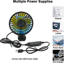 Draagbare 12V USB Auto Fan met 3 Snelheden en 360° Rotatie voor Koeling in Voertuigen — thumbnail 2