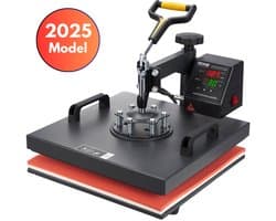 Fubzz Warmtepers Machine - Heat Press 38x38cm - 8 in 1 Hittepers - Transferpers voor Kleding Mokken Petten - Digitaal LCD Display - Zwart