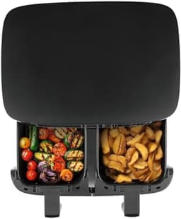 Dubbele airfryer - Dubbele Heteluchtfriteuse 2x4 Liter met Touchscreen, Synchro-kookzones, 10 Programma's, 2600W, Vetarm Frituren, Airfryer XXL voor Gezinnen — thumbnail 2