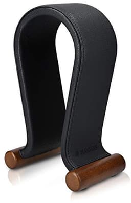 Hoofphonehouder met kunstleren bekleding - Universele hoofdtelefoonstandaard met houten voet - Stijlvolle en functionele oplossing voor je hoofdtelefoons — thumbnail 3
