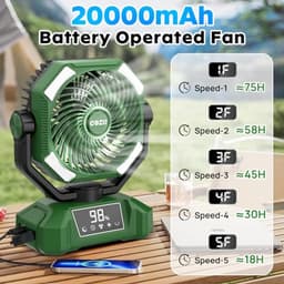 Oplaadbare Draagbare Ventilator met 20000 mAh - Oscillerend, 5 Snelheden, 8 Timerinstellingen, 3 Kleuren LED-lantaarn — thumbnail 5
