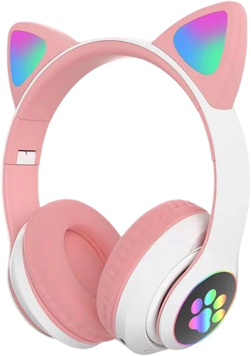 longziming Draadloze Kinder Koptelefoon – Cat Headphones met LED Oortjes – Bluetooth Hoofdtelefoon– Bluetooth 5.0 – Licht Groen – Met Verlichting – Opvouwbare opbergruimte – Roze — afbeelding 1