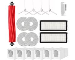 Accessoires gescht voor Roborock Qrevo Pro, Qrevo S stofzuiger, 1 hoofdborstel, 2 HEPA-filters, 6 stofzakken, 4 reinigingsdoeken, 4 zijborstels (wit), 1 borstel, 1 schroevendraaier