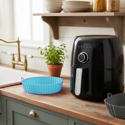 HipWare - Airfryer Siliconen mandje - Antiaanbaklaag - Vaatwasserbestendig - Rond - Cyaan — thumbnail 3