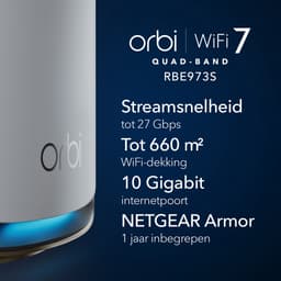 NETGEAR Orbi RBE973S - Mesh WiFi - WiFi Versterker - WiFi 7 - 27000 Mbps - Quad-Band - 3-Pack - Wit — thumbnail 2