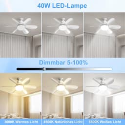 Plafondventilator met Verlichting en Afstandsbediening - 52 cm, 40 W, Stil en Dimbaar met Timer — thumbnail 2