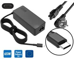 USB-C laptop oplader 65W – Power Delivery 3.0 – met EU-netsnoer – adapter geschikt voor o.a. Lenovo, Dell, HP, Asus, MacBook