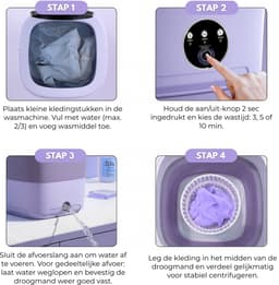 Boncy® Premium Mini Wasmachine met centrifuge - 11L Paars - Compacte Opvouwbare Miniwasmachine - Kleine Wasmachine Opvouwbaar - Ideaal voor Camping Apartement Kamer of Reizen - 4 kg + — thumbnail 5