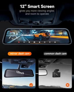 WOLFBOX Spiegel Dashcam Achteruitrijcamera, 12" IPS Volledig Touchscreen, 2160P HD Dual Lens Slimme Achteruitkijkspiegel voor Auto’s en Vrachtwagens, HDR Stream Media met Nachtzicht, Inclusief Gratis 32GB TF-kaart — thumbnail 5