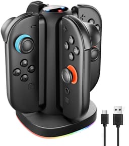 YONO Oplaadstation geschikt voor Nintendo Switch 2 Joy-Con - 4 Controllers - Oplader Dock - Quad Charger - Zwart — thumbnail 1