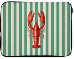 Laptophoes 17 inch - Kreeft - Strepen - Realistisch - Zomers - Laptop sleeve - Binnenmaat 41x28 cm - Zwarte achterkant