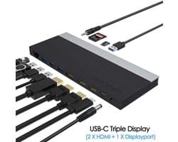 Wavlink USB-C Docking station 2 x HDMI - 1 x Displayport - 100W opladen - Ethernet - kaartlezer - 4 x USB-A - Audio In/Uit - Geschikt voor laptops met Thunderbolt 5, Thunderbolt 4, Thunderbolt 3 en USB-C