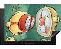 KitchenYeah® Inductie beschermer 81.2x52 cm - Een illustratie van een robot die televisie kijkt - Kookplaataccessoires - Afdekplaat voor kookplaat - Inductiebeschermer - Inductiemat - Inductieplaat mat