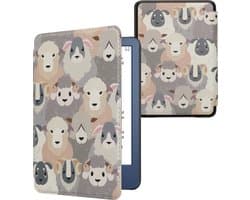 kwmobile e-reader hoesje geschikt voor Amazon Kindle (2022/2024) hoes - E reader flip case met magnetische sluiting - Ereader cover - design in wit / bruin / grijs