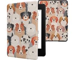 kwmobile e-reader hoesje geschikt voor Amazon Kindle Paperwhite 11. Generation 2021 hoes - E reader flip case met magnetische sluiting - Ereader cover - Honden Ontwerp design in wit / lichtbruin / grijs