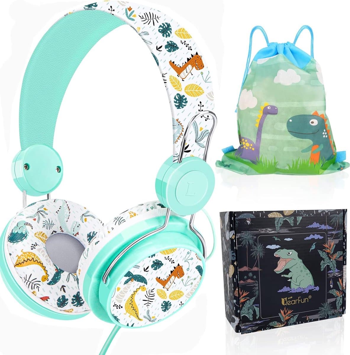 StayPowered Kinderheadset - Schattige Dinosaurusontwerp voor Comfortabel Luisterplezier! - Geïntegreerde Microfoon - Inclusief Geschenkdoos - Uitgebreide Volumecontrole - Schattig Cartoondesign - Wit - Levering Sneller dan Aangegeven! — afbeelding 1