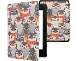 kwmobile e-reader hoesje geschikt voor Amazon Kindle Paperwhite 11. Generation 2021 hoes - E reader flip case met magnetische sluiting - Ereader cover - Pinguïn Ontwerp design in grijs / geel / bruin