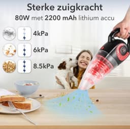 Moosoo Kruimelzuiger Snoerloos - Nat&Droog - Sterke zuigkracht 8500PA met opzetstukken oplaadbaar- Handstofzuiger - kruimeldieven- kruimeldief snoerloos- Kruimelzuiger draadloos -M4 3X- Zwart / Rood — thumbnail 4