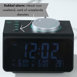 Caryota Wekkerradio - Digitale Radiowekker - Dimmer - Dubbel Alarm - Duo Oplader - FM - LED-display - Temperatuur- en Luchtvochtigsheidmeter - Zwart — thumbnail 4