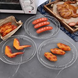 Luchtfriteuse rek - Rond roestvrij stalen dehydrator accessoires - 3 lagen stapelbaar - met silicone voeten en tong - geschikt voor 4.8L-6.6L toren. — thumbnail 4