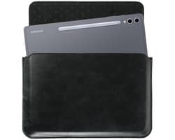 Rosso Deluxe Sleeve - Geschikt voor MacBook, Laptop, iPad, Tablet en E-reader tot 14 Inch - Echt Leer Laptophoes - 32x25 cm - Zwart