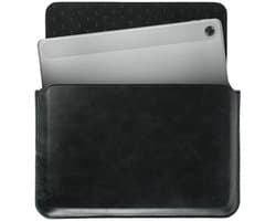 Rosso Deluxe Sleeve - Geschikt voor MacBook, Laptop, iPad, Tablet en E-reader tot 11 Inch - Echt Leer Laptophoes - 28x17 cm - Zwart