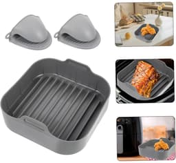 Airfryer accessoires - Airfryer siliconen bakje vierkant set - Siliconen ovenschaal - Airfryer siliconen bakplaat accessoire - Geschikt voor vierkante bakplaten, ovens en kookplaten - Antiaanbakmat - Set van 3 stuks - 20 cm - Grijs — thumbnail 5