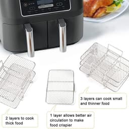 Allecto Premium - Airfryer accessoires - RVS rekken voor drielaags Ninja Dual AF300UK AF400UK - Grillrek voor friteuse met dubbele lade. — thumbnail 4