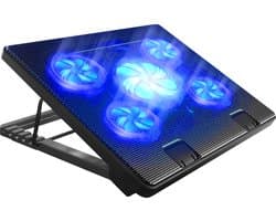 TTD® Premium Laptop Cooler en Verstelbare Laptop Verhoger - Laptop Standaard Verstelbaar - Laptop Steun - Rotatiesnelheden tot boven de 2100 RPM - Gaming Laptop Cooling Pad - Tot 17 Inch - Extra USB-poort - Zwart