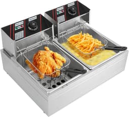 Elektrische Friteuse - Dubbele Tank - Dompel Frituurpan - Professionele Frituurmachine - Roestvrijstaal - 2 x 6L Capaciteit - 2 x 2500W Vermogen - Temperatuurregeling - Voor Friet, Snacks, Kip, Garnalen - Horeca & Thuisgebruik — thumbnail 4
