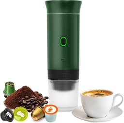 Draagbaar Koffiezetapparaat - 60ml - Capsule Koffie - 12V 6A 72W - Gemalen Koffie - Oplaadbaar - Cups - Auto en Camping - Snelle Verwarming voor Kantoor, Reizen, Camping, Thuis - Groen — thumbnail 1
