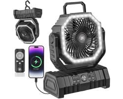 Best Active Mini Ventilator - Oplaadbare Tafelventilator - Stille Mini Fan met Afstandsbediening - Handventilator - Klein, Stil & Geruisloos - 4 Snelheden & Verlichting - 10000 mAh & Powerbank functie - Premium Zwart — afbeelding 1