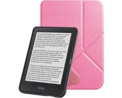 Hoes Geschikt voor Kobo Clara BW Hoesje Bookcase Cover Book Case Hoes Sleepcover Trifold - Roze