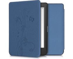 kwmobile e-reader hoesje geschikt voor Tolino Page 2 hoes - E reader flip case met magnetische sluiting - Ereader cover - Stengels en Vlinder design in donkerblauw
