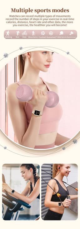 Knobbout Luxe 1,59" Scherm Dames Smartwatch met Kristallen – Bluetooth Bellen, AI Spraakassistent, 21 Sportmodi, Hartslag/Bloeddruk/SpO₂, IP67 Waterdicht, Slaapmonitoring, Berichtmeldingen, Muziek & Camerabediening – 210mAh-Zilver stalen band — thumbnail 2