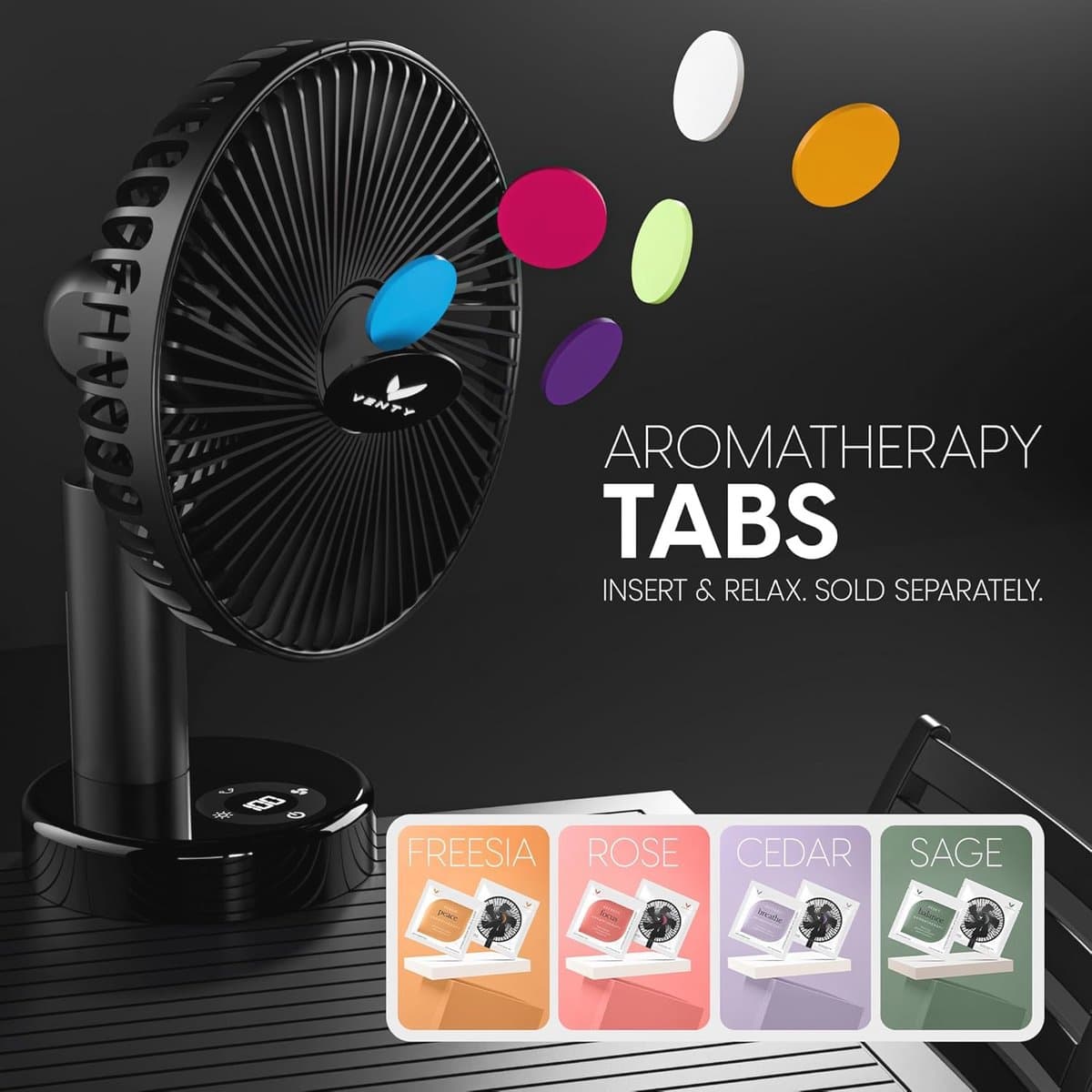 Draagbare Clipventilator - Oplaadbare 10 Uur Batterij - 360° Rotatie en 90° Kantelbaar - Voor Kinderwagen, Bureau of Nachtkastje - Met Aromatherapie en LED-Lamp — afbeelding 1
