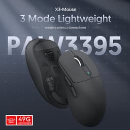 ATTACK SHARK X3 - Lichtgewicht Gaming Muis - PAW 3395 Sensor - 49g Superlight - BT + 2.4G Draadloos + Bedraad - 26.000 DPI - 200u Accu - Zwart — thumbnail 3
