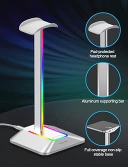 RGB Hoofdtelefoonstandaard met Draadloze Oplading en 7 Verlichtingseffecten — thumbnail 3