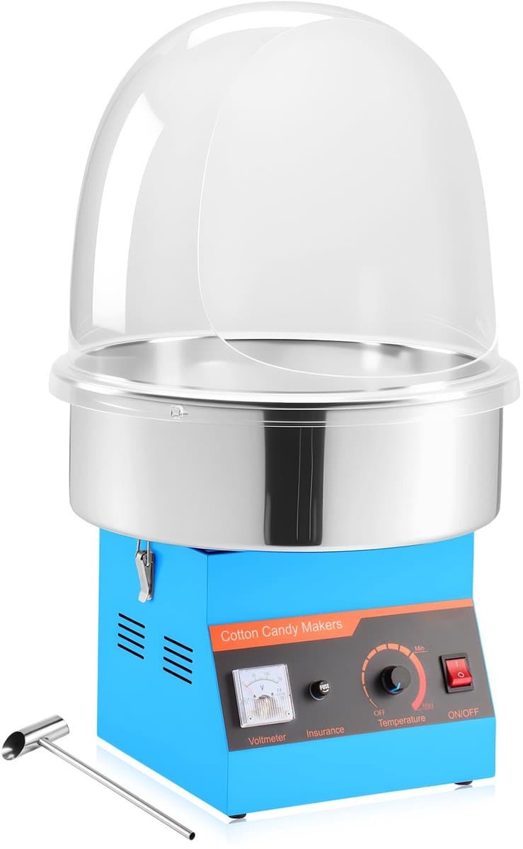 Suikerspinmachine - Elektrische Suikerspinmaker 1000W - Met Deksel - RVS Kom - Inclusief Suikerlepel - Voor Feesten & Evenementen - Blauw — afbeelding 1