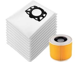 12 stofzuigerzakken + 1 filter Gescht voor Kärcher KFI 357, WD2, WD 2 Plus, WD 3, KWD 1-3, SE 4001, SE 4002, reserveonderdelen 2.863-314.0 (13)