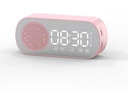 Digitale wekker, draadloze Bluetooth-luidspreker, FM-radio, subwoofer, muziekspeler (roze)