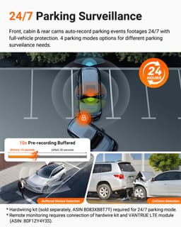 VANTRUE N4 Pro S 4K dashcam voor de auto, 3-kanaals 4K + 1080P + 1440P met GPS, parkeerbewaking 24 uur, spraakbediening, IR-nachtzicht, LTE — thumbnail 3